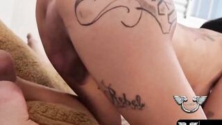 A well-endowed transvestite bangs a doxy while her husband eats her ass in the naughtiest ménage à trois on the site.