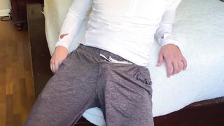 Playing with his rod until an intense, body shaking orgasm