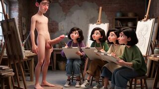 A painting class that ended in an unusual way - moreover painting, they learn human anatomy (AI-generated)