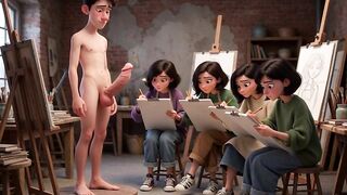 A painting class that ended in an unusual way - moreover painting, they learn human anatomy (AI-generated)