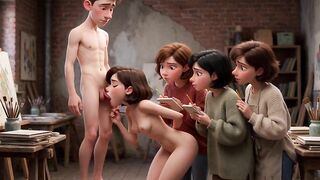 A painting class that ended in an unusual way - moreover painting, they learn human anatomy (AI-generated)