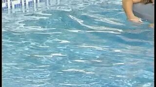 Golden-haired cutie blowing dick in the swimming pool
