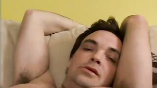 Black sweetheart sucks white schlong on the sofa then eats cum