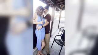 Real couple grinding and getting naughty on the balcony.