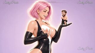 Pink-haired Comics Latex Giantess Leaks Milk on Her Tiny Bearded Stud - Butt Slaps and Drooling Moans