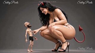 Huge She-devil Disrobes Topless for Her Tiny Bearded Guy - This man Kisses Her High Heel