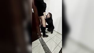Lovers hooking up during work hours with ejaculation in mouth.