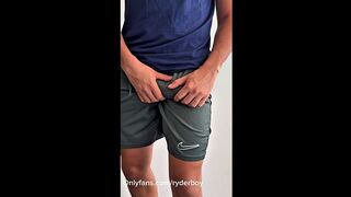 After Class College Male Pulls His Shorts Down HUGE UNCUT JOCK & Bubble Ass Jerk Off