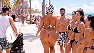Laia walking on the beach with her huge booty AI-generated