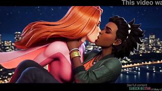 Lesbian AI grok Imagine movie kissing from animated series Invincible Atom Eve and amber TV series anime yuri