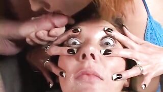 two Concupiscent MILFs Share One Ramrod Then Chap Cums in Wench's Eye