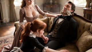 The female employer uses the maid to assist with her husband's ejaculation problem (AI-generated)