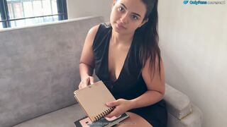 A babysitter masturbating looks at her new boss and ends up with the milk on her