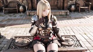 Blonde Knight's Private Awakening! Kneeling in the castle courtyard.
