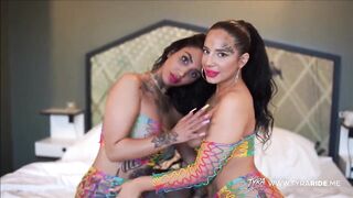 Tattooed Latina Lesbian babes Lick Wildly Until Squirting