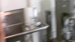 Brunette Wench Sucks Jock and Gets Screwed Doggy in Bakery POV