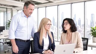 two Teen Angel Interns Bang The Boss For Promotion (AI-Generated)