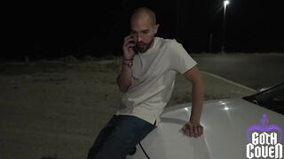 Clown statues attack a stranded traveler