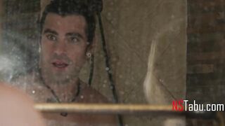 Busty golden-haired milf needs a shower and seduces the guy next door