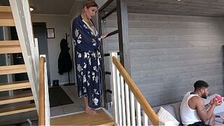 Hot white booty stepmom caught her BBC Stepson sniffing her panties