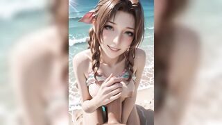 Aerith Gainsborough Beach Titjob Topless Tease and Night Scene