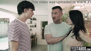 Big bazookas petite MILF housewife gets shared and railed by hubby and his step nephew