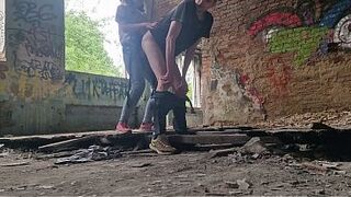 Anastasia Headmistress Russian domination outdoor dangerous sex in an abandoned building pegging cute compliant chap Sasha Earth