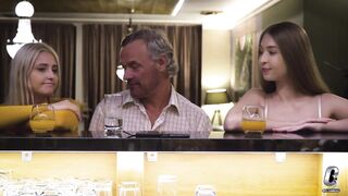 Hotel Bar Double Team-two Hot Women For One Fortunate Silver Fox - Exclusively at Oldje-three-some