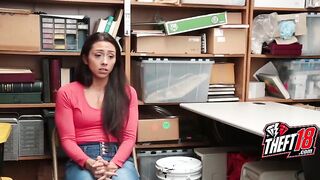 Caught shoplifter fucks security guard on the stockroom table
