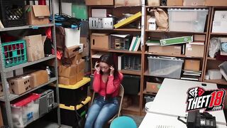 Caught shoplifter fucks security guard on the stockroom table