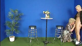Excited granny gets doggystyle at the casting