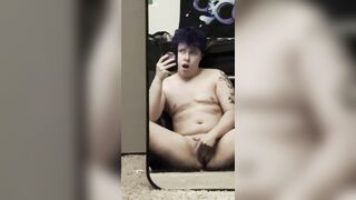 Trans stud masturbating in mirror full face