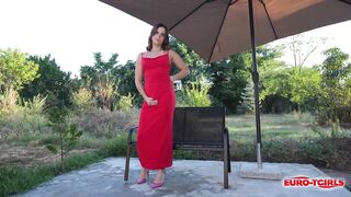 EURO TRANNIES Slender Trans Woman Pleasuring Herself with Vibrator on Sunny Patio