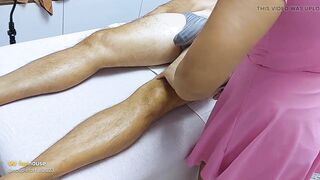 Goo flow Surprise During Massage! Golden-haired Masseuse with Big Bazookas Made Her Client Ejaculate in Underclothes