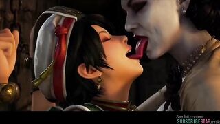 Lesbian AI grok Imagine clip, Videogame crossover mom dominates lady D and Talim