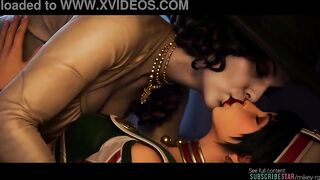 Lesbian AI grok Imagine clip, Videogame crossover mom dominates lady D and Talim