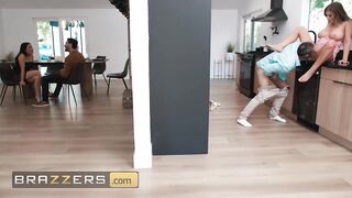 BRAZZERS - Dinner Party Turns Obscene As Savanah Storm & Her Dude Double Team Aspen Reign In A Hawt Threesome