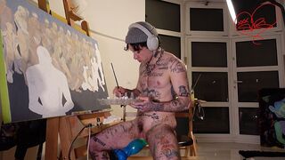 Biggest sex-toy fucks my FTM vagina whilst I paint, it's so hard to focus whilst it pounds me