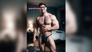 Bushy Muscle Boy Cody Shows Off His Ass in a Black Strap