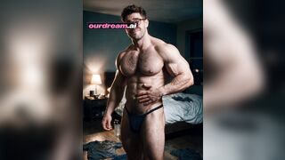 Bushy Muscle Boy Cody Shows Off His Ass in a Black Strap