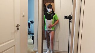 Masked Fitness Dude Showing Off His Muscles in Tight Shirt