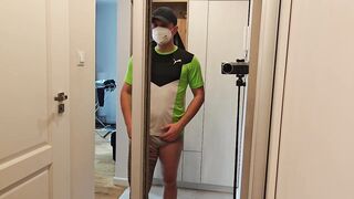 Masked Fitness Dude Showing Off His Muscles in Tight Shirt