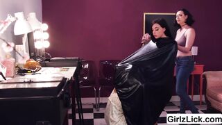 Whitney gets her hair done while her pussy is licked