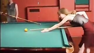 Sexy Lesbians Use Strapon On Pool Table