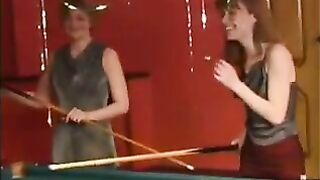 Sexy Lesbians Use Strapon On Pool Table