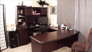 Foot loving secretary hides under the table