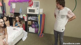 Lucky bastard fucks 4 teen angels in a dorm room