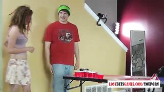 Girls and guy play a strip game