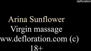 Arina being massaged for first time
