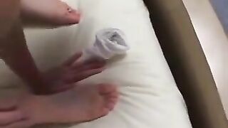 girl wakes up girlfriend by foot worship